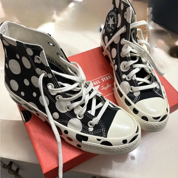 Converse Black and White Polka Dot High-Top Sneakers - Picture 2 of 4